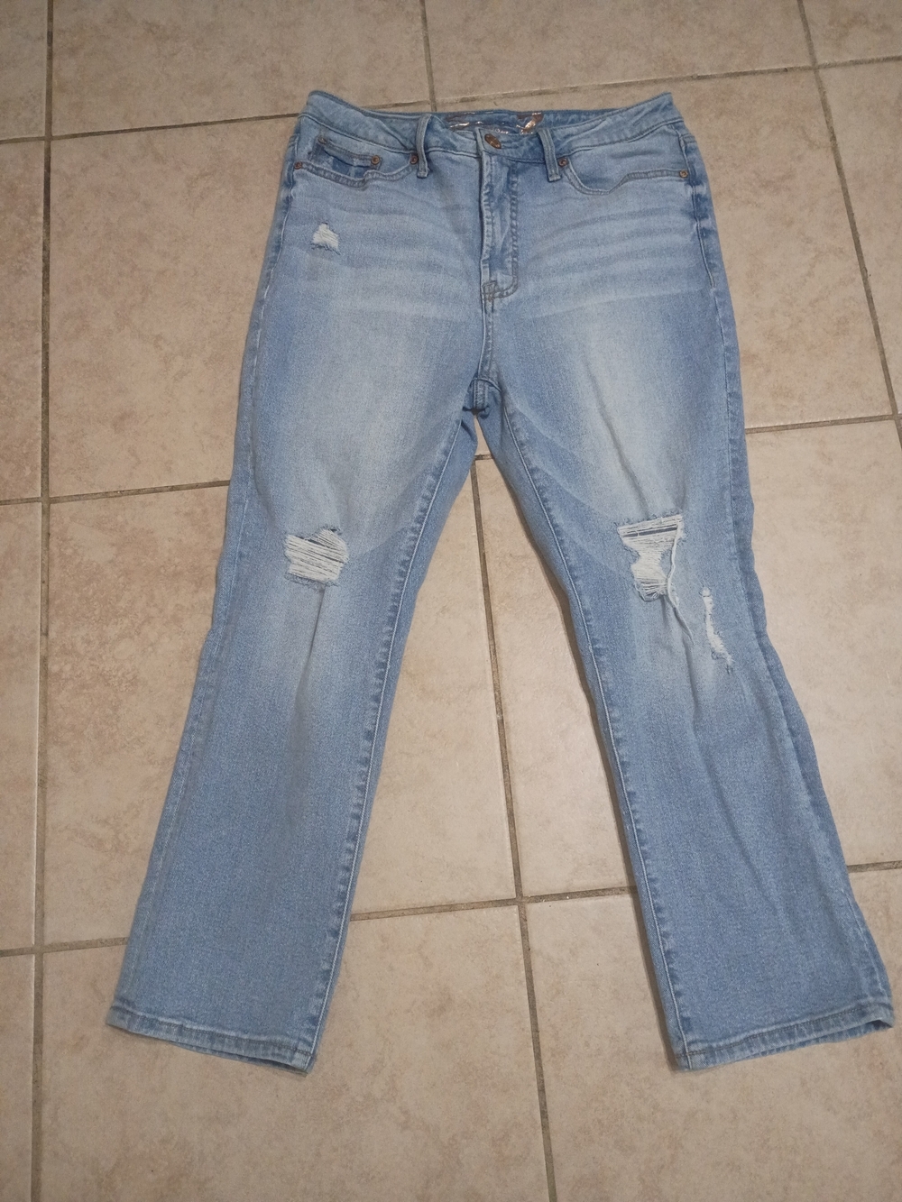 7 For All Mankind Light Blue Straight Leg Distressed Jeans